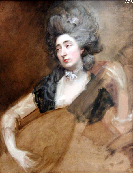 Gainsborough's daughter Margaret holding a Theorbo painting (c1777) by Thomas Gainsborough at National Gallery. London, United Kingdom.