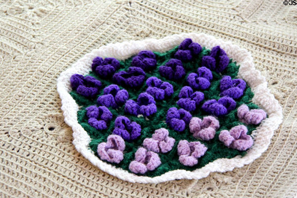 Bedspread with knitted decoration at Clinton Birthplace Home. Hope, AR.
