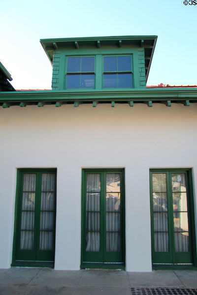 Mission Revival facade detail of Corbett House at Tucson Museum of Art. Tucson, AZ.