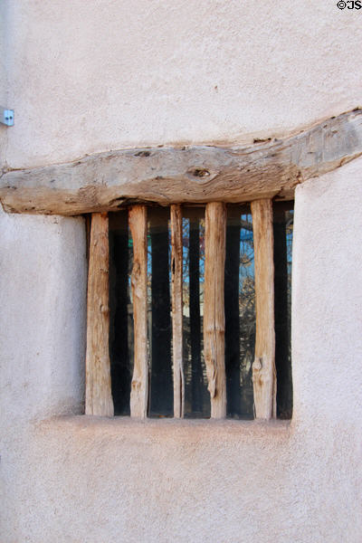 La Casa Cordova window frame with wooden bars at Tucson Museum of Art. Tucson, AZ.