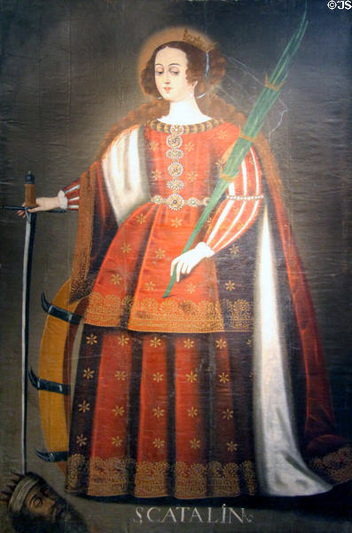St Catherine painting (18thC) by unknown artist, Peru at Tucson Museum of Art. Tucson, AZ.