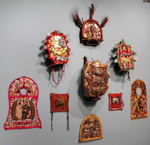 Corpus Christi festival dancer headdresses & vests (pechera) (1970-90s) from Ecuador & Peru at Tucson Museum of Art. Tucson, AZ.