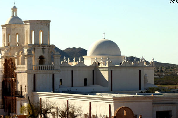 Overview of San Xavier del Bac Mission Church. Tucson, AZ.