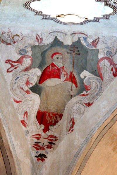 Squinch mural of one of four doctors of the church at Mission San Xavier del Bac. Tucson, AZ.