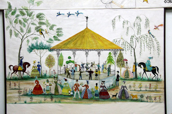 Mexican village band shell mural (1959) by Salvador Corona at Arizona History Museum. Tucson, AZ.