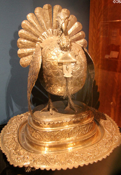 Spanish colonial silver vessel in form of Turkey (c17thC) probably from Peru via Argentina collection at Arizona History Museum. Tucson, AZ.