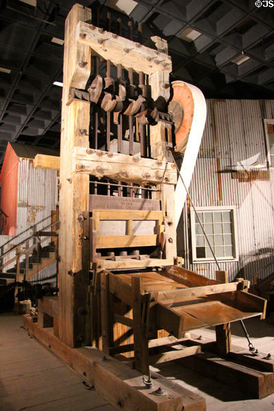 Stamp mill for crushing silver ore at Arizona History Museum. Tucson, AZ.