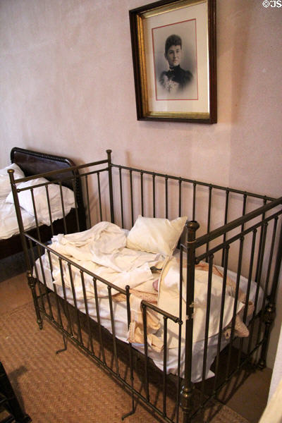 Crib with drop-front metal railing at Sosa-Carrillo-Frémont House. Tucson, AZ.