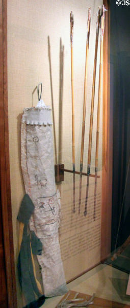 Apache buckskin arrow quiver with bow & arrows at Arizona Historical Society Museum Downtown. Tucson, AZ.