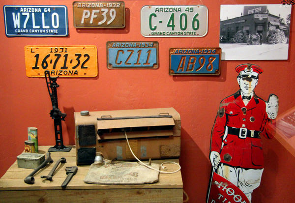 Portable car air conditioner under antique Arizona license plates at Arizona Historical Society Museum Downtown. Tucson, AZ.