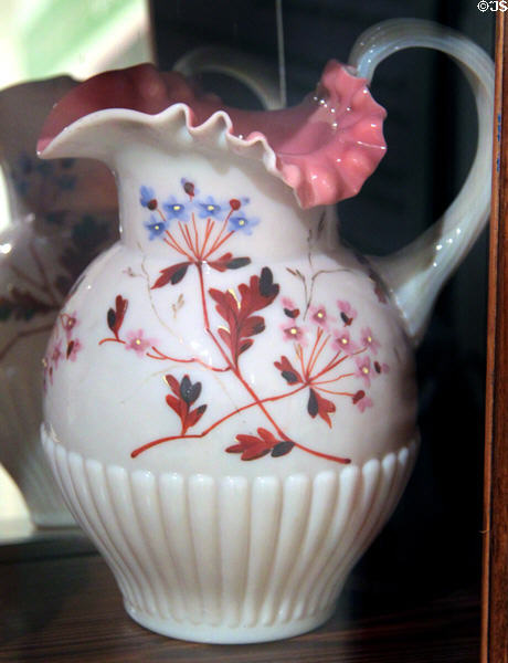Painted white glass water pitcher at Fort Lowell Museum. Tucson, AZ.