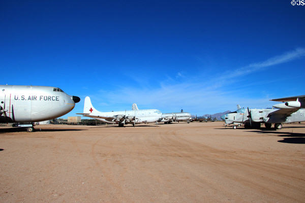 Row of transport planes at Pima Air Museum. Tucson, AZ.