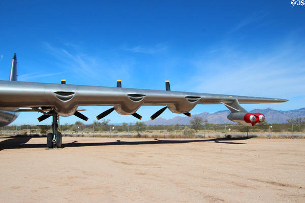 Rearward props & wingtip jets of Convair Peacemaker B-36J strategic bomber (1947-59) at Pima Air & Space Museum. Tucson, AZ.