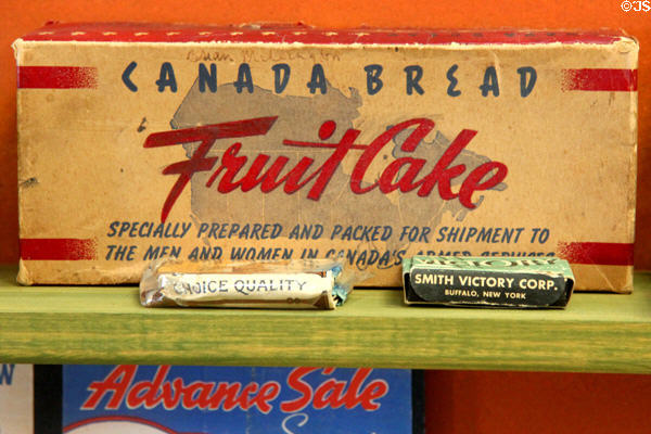 WWII Canada Bread Fruit Cake box for men & women of Canada's Armed Services at Pima Air Museum. Tucson, AZ.