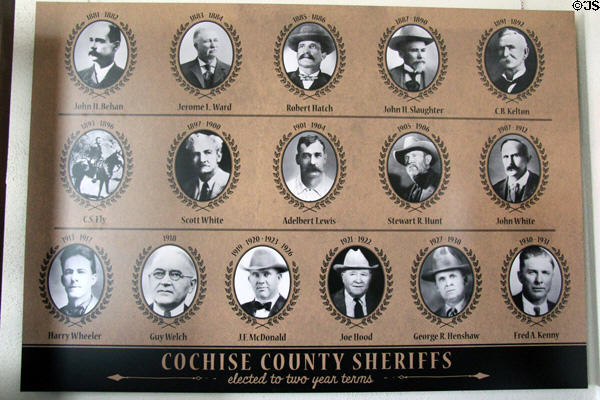 Photos of past Cochise County Sheriffs at Tombstone Courthouse Museum. Tombstone, AZ.