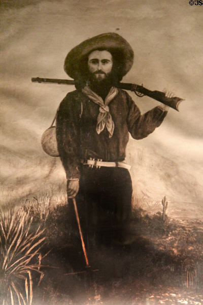 Ed Schieffelin, founder of Tombstone & discoverer of its silver, charcoal portrait at Bird Cage Theatre. Tombstone, AZ.
