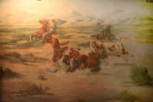 Graphic of cowboys with steer at Bird Cage Theatre. Tombstone, AZ.
