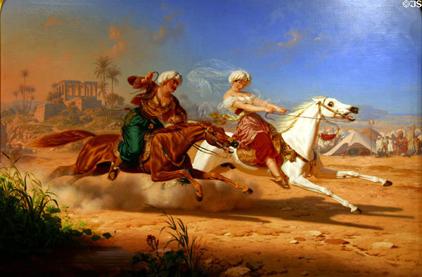 Love Chase (1869) by Charles Christian Nahl showing turbaned lovers on horseback at Crocker Art Museum. Sacramento, CA.