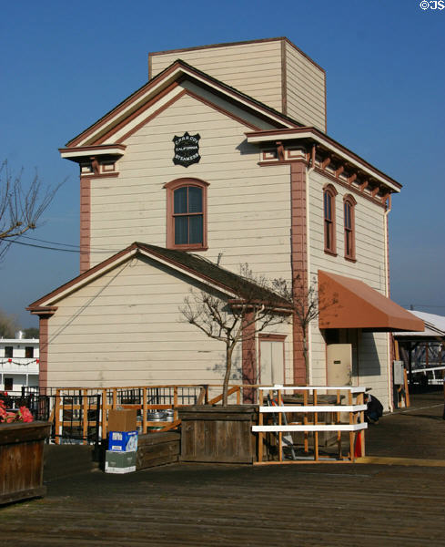 CPRR California Steamer docks building where rail passengers once transferred to boats for San Francisco in Old Sacramento. Sacramento, CA.