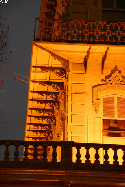 Francis William Fratt Building bracket details in Old Sacramento at night. Sacramento, CA.