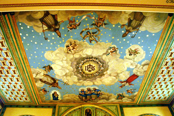 Ceiling fresco with Bishop saints in Santa Clara de Asis Mission. San Jose, CA.