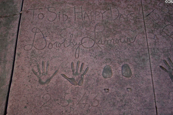 Dorothy Lamour cement signature (1943) at Mann's Chinese Theatre. Hollywood, CA.