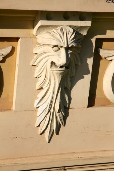 John J. Ford House carved face at Heritage Square Museum. Los Angeles, CA.