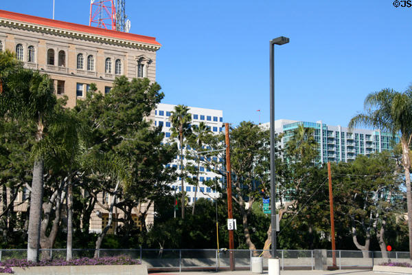 Highrise buildings opposite old ferry building around Harbor & 6th St. San Pedro, CA.