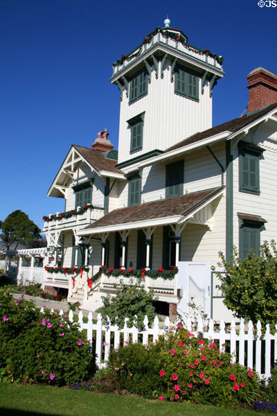 Tower, facade & gardens of Point Fermin Lighthouse. San Pedro, CA.