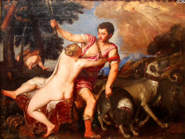 Venus & Adonis painting (c1555-60) by Titian at J. Paul Getty Museum Center. Malibu, CA.