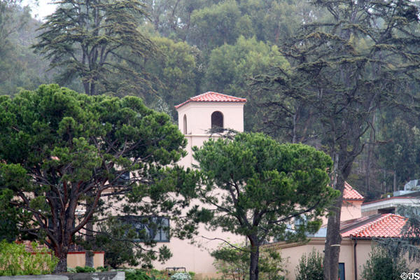 Italian-style building among pines at Getty Museum Villa. Malibu, CA.