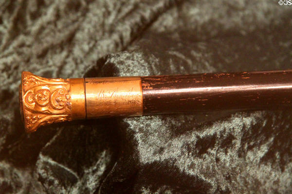 Inscribed gold-headed cane presented by Abraham Lincoln & fellow lawyers to Illinois Central Railroad Superintendent J.Y. Henry (1859) at Lincoln Shrine. Redlands, CA.