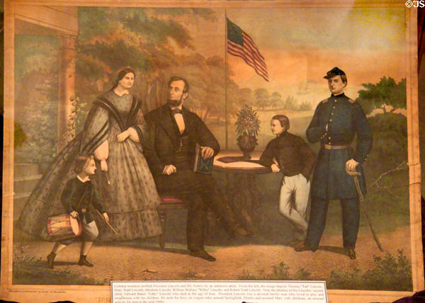 Woodcut of President Lincoln & family by Joseph Hoover of Philadelphia at Lincoln Shrine. Redlands, CA.