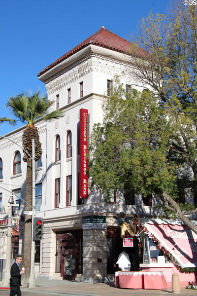 Loring Building (1890) originally Richardsonian Romanesque was remodeled to Spanish Colonial Revival (1918). Riverside, CA.