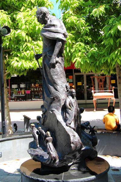 Mahatma Gandhi Monument by Madan & Aruna Garge of India on Main St. Mall. Riverside, CA.