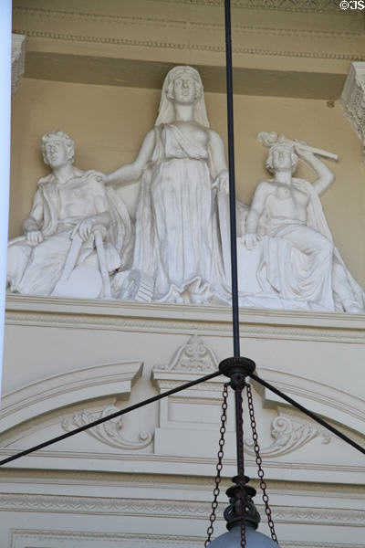 Frieze of arts & industry on Riverside County Court House. Riverside, CA.