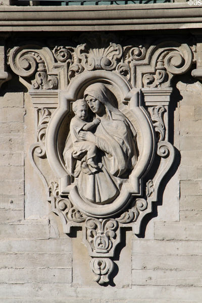 Madonna & child on facade of St. Francis Chapel at Mission Inn. Riverside, CA.