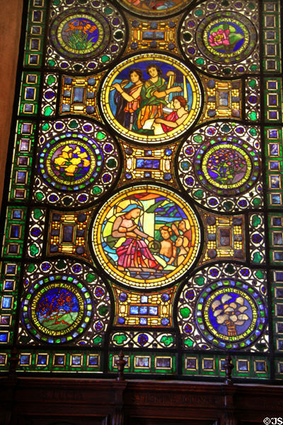 Stained glass window salvaged from Madison Square Presbyterian Church in St. Francis Chapel at Mission Inn. Riverside, CA.