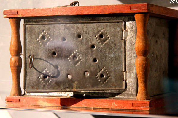 Stage coach foot warmer replica for sale as souvenir at Riverside Museum. Riverside, CA.