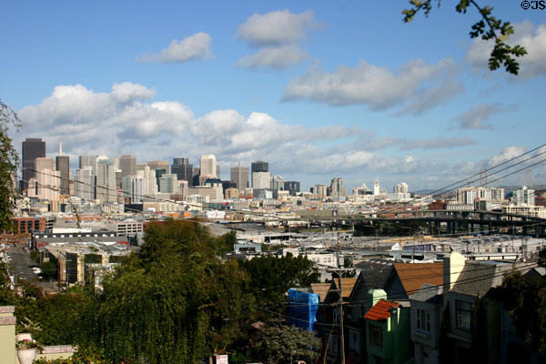 Skyline of Market Street seen from residential hills south of city. San Francisco, CA.