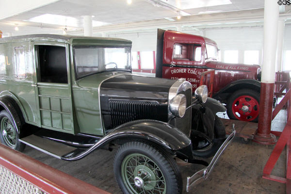Antique trucks on Eureka ferry boat auto deck at Maritime National Historical Park. San Francisco, CA.