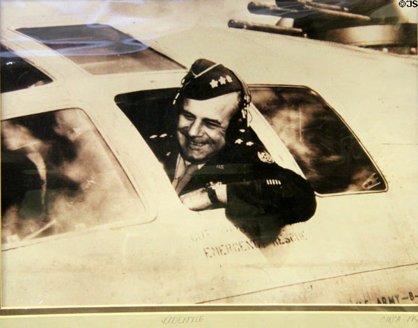 Photo of Lt. Col James Doolittle at helm of B-25 as used for 1942 raid on Tokyo at Alameda Naval Air Museum. Alameda, CA.