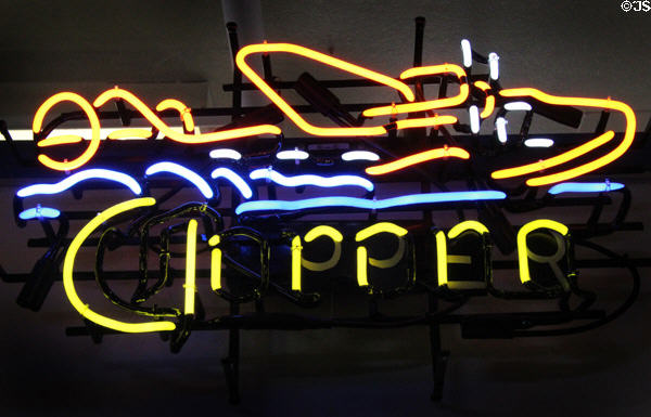 Neon sign of Pan Am Flying China Clipper at Alameda Naval Air Museum. Alameda, CA.