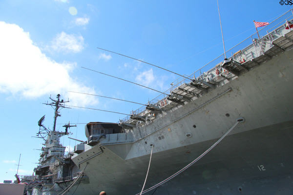 Antennas of & bridge of USS Hornet CV-12. Alameda, CA.