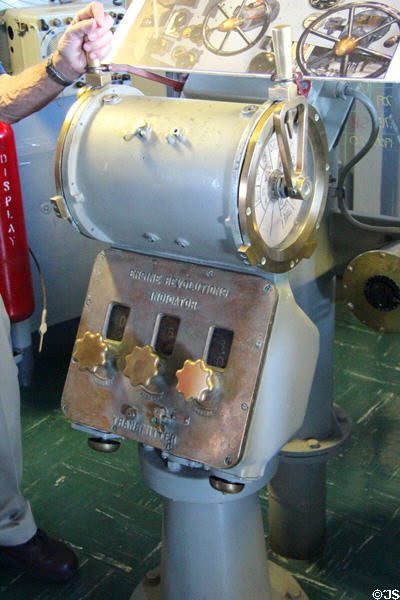 Engine order telegraph to signal speed on USS Hornet CV-12. Alameda, CA.