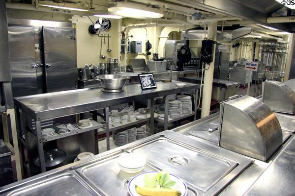 Mess kitchen of USS Hornet CV-12. Alameda, CA.