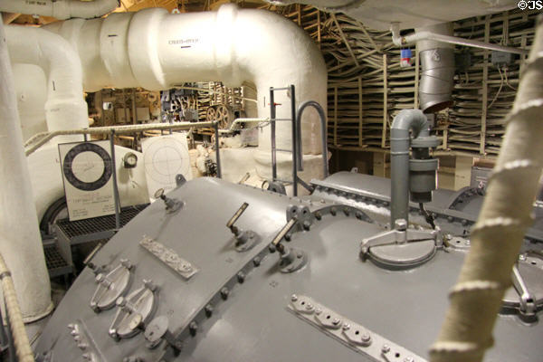 Steam turbines on USS Hornet CV-12. Alameda, CA.