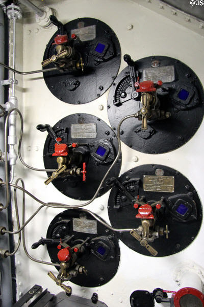 Steam turbine oil burner ports on USS Hornet CV-12. Alameda, CA.