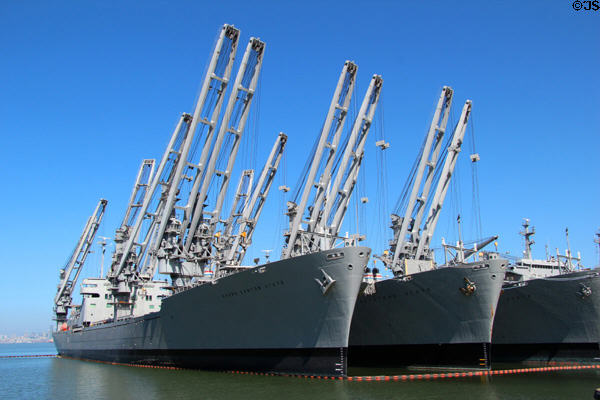 Transport ships in Alameda port. Alameda, CA.
