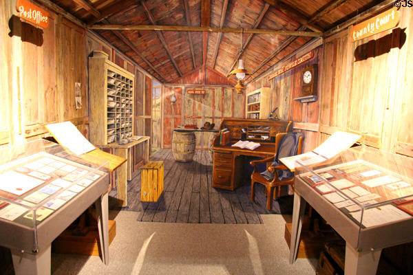 Replica of old time post office with related displays at Calaveras County Downtown Museum. San Andreas, CA.